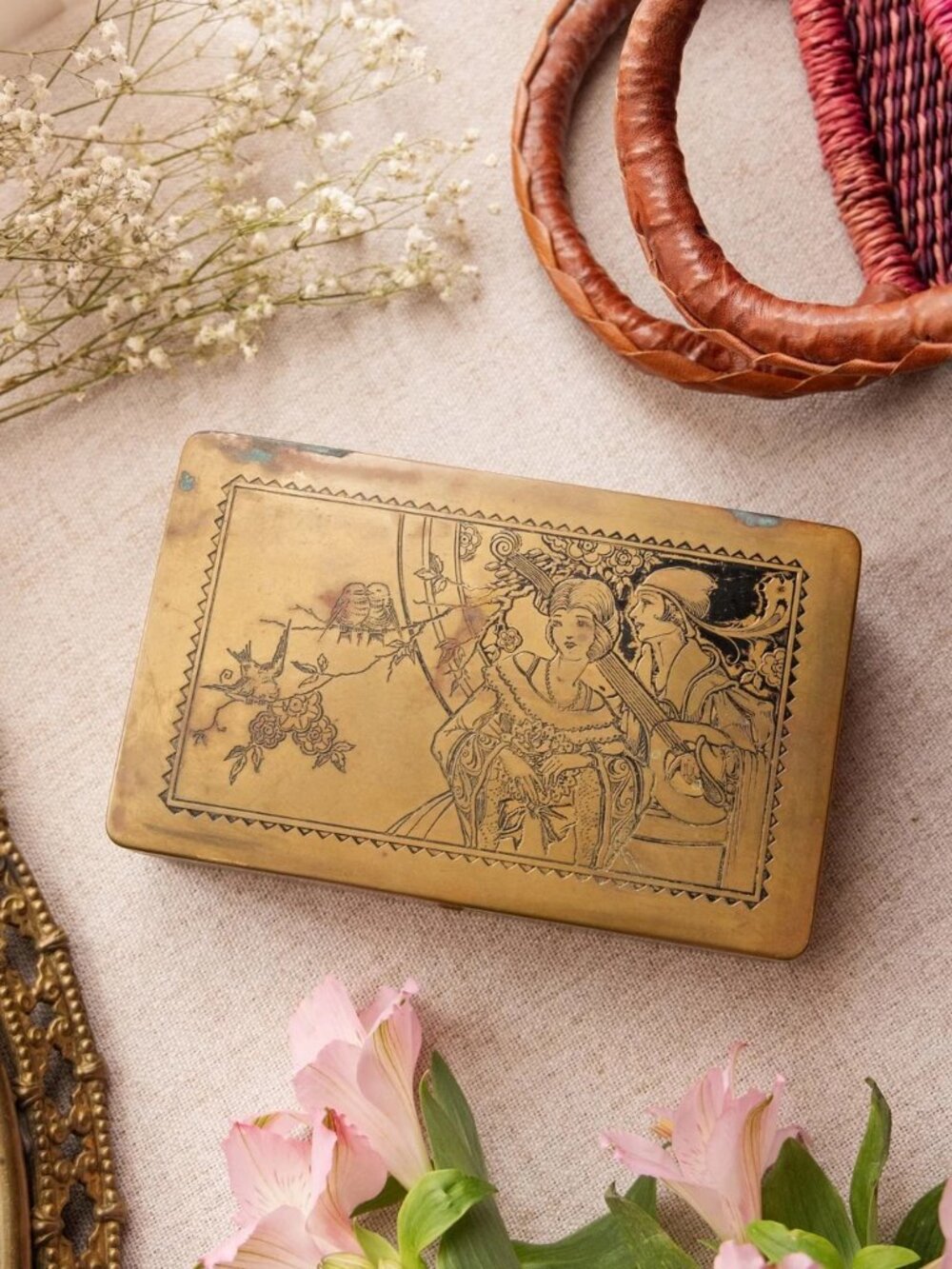 Antique Brass Rectangular Apollo Chocolate Candy Box